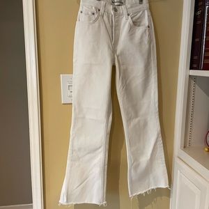 Reformation white straight raw hem jeans